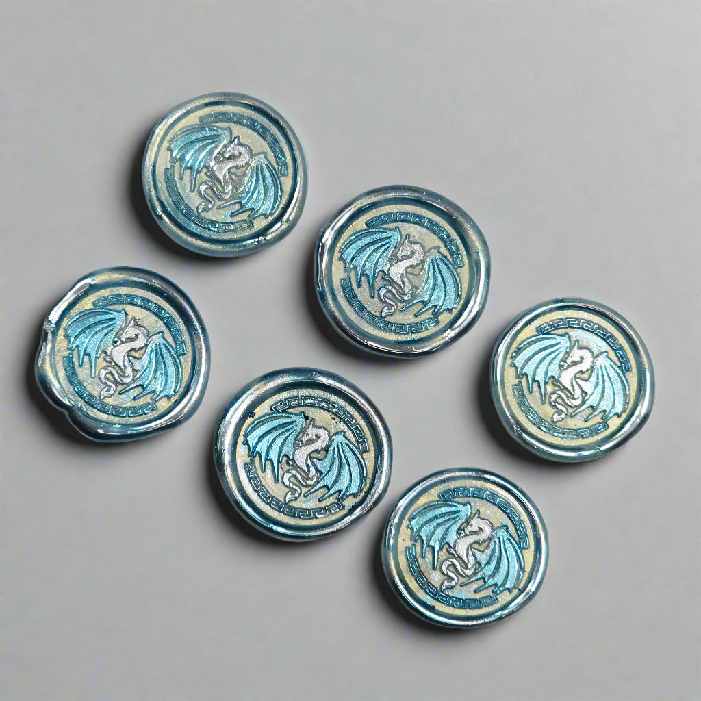 Dragon Wings Spread Wax Seals Ice Blue & Silver Set of SIX, with Adhesive Wax Seals for Cards, Invitations and Gifts