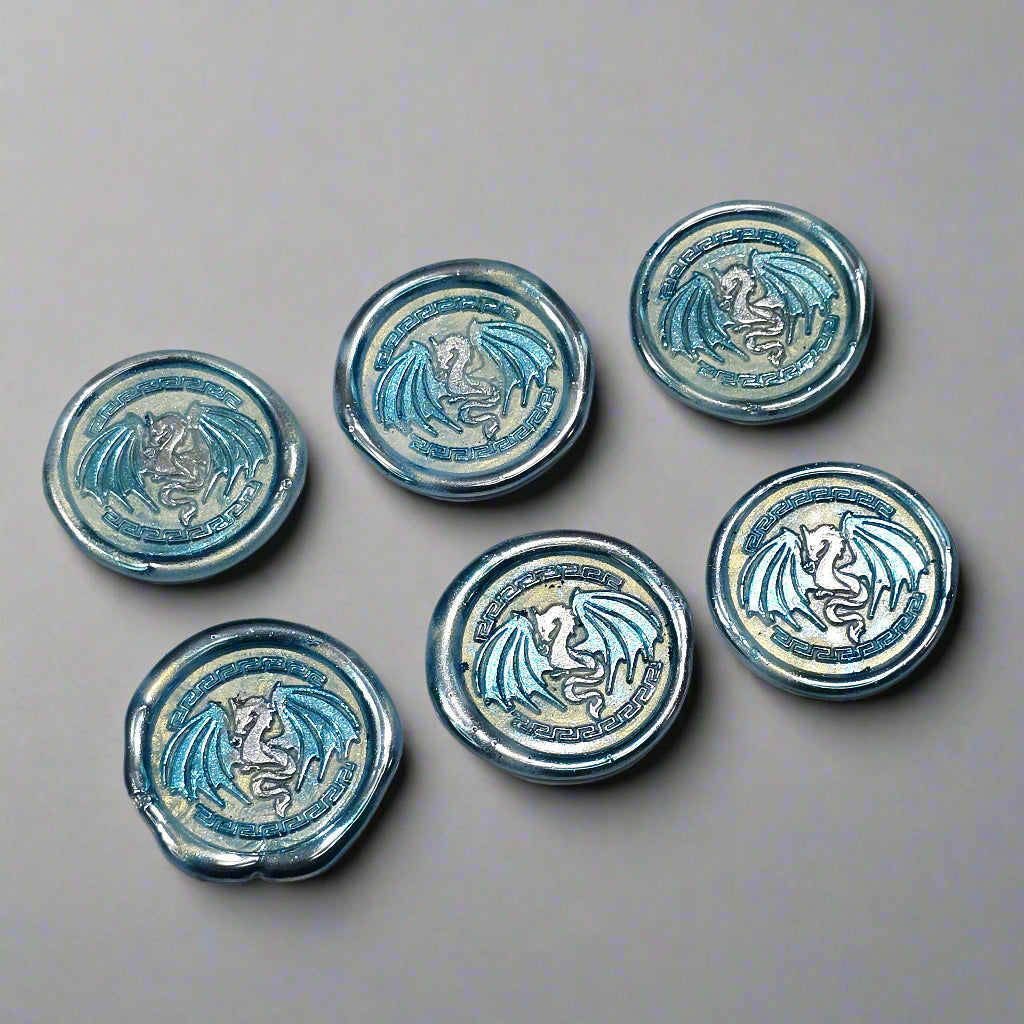 Dragon Wings Spread Wax Seals Ice Blue & Silver Set of SIX, with Adhesive Wax Seals for Cards, Invitations and Gifts