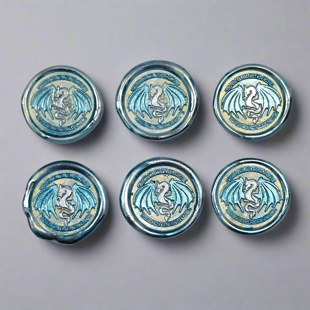 Dragon Wings Spread Wax Seals Ice Blue & Silver Set of SIX, with Adhesive Wax Seals for Cards, Invitations and Gifts