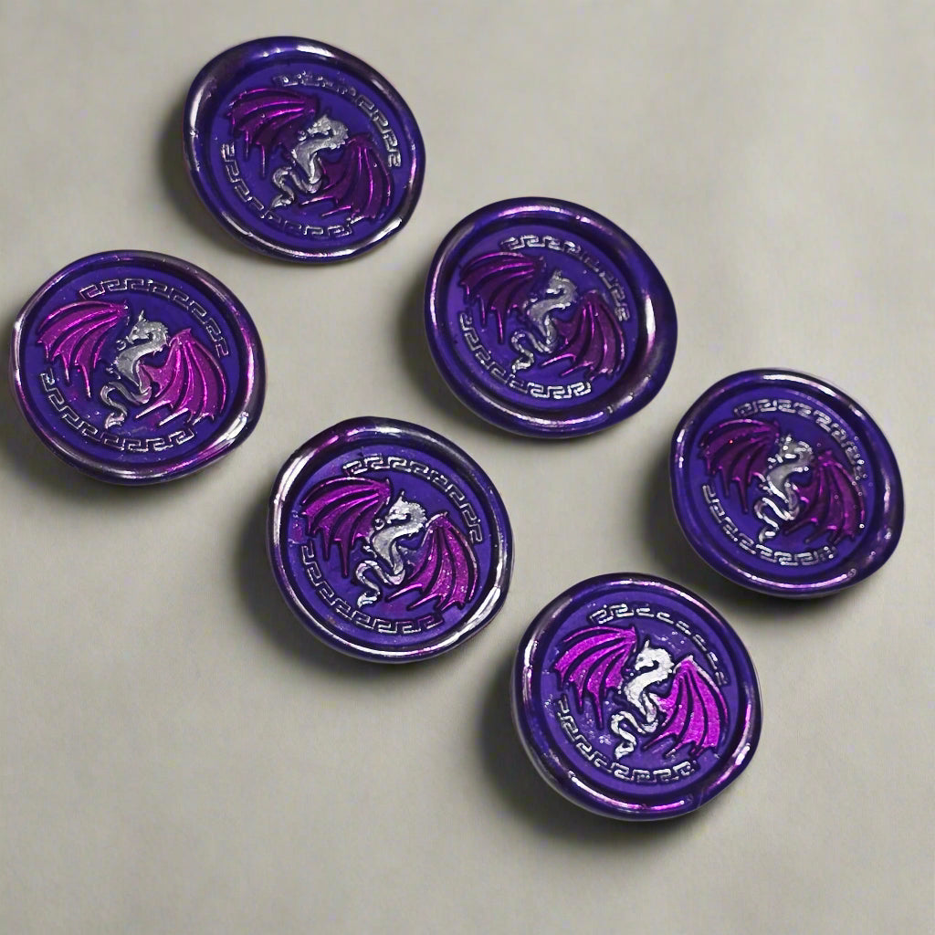 Dragon Wings Spread Wax Seals Purple & Silver Set of SIX, with Adhesive Wax Seals for Cards, Invitations and Gifts