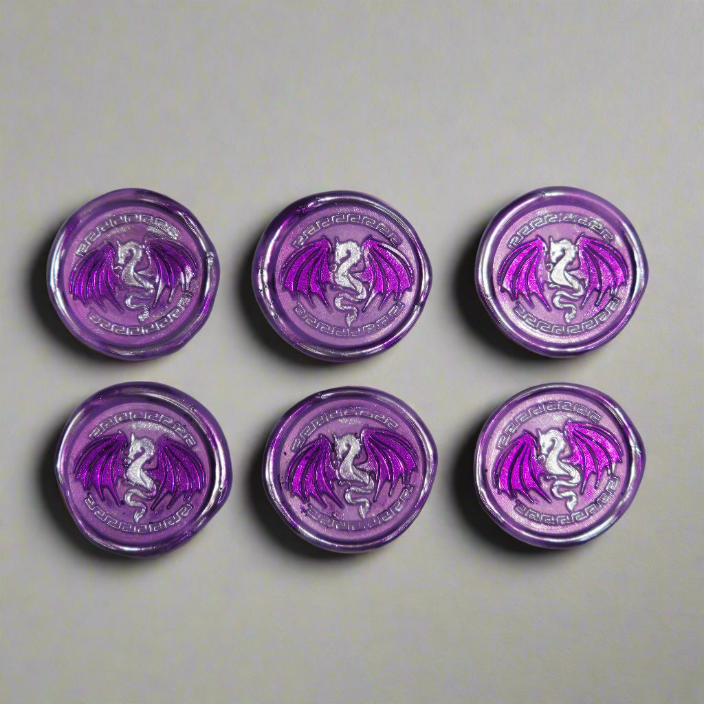 Dragon Wings Spread Wax Seals Lilac & Silver Set of SIX, with Adhesive Wax Seals for Cards, Invitations and Gifts