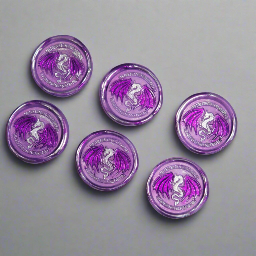 Dragon Wings Spread Wax Seals Lilac & Silver Set of SIX, with Adhesive Wax Seals for Cards, Invitations and Gifts
