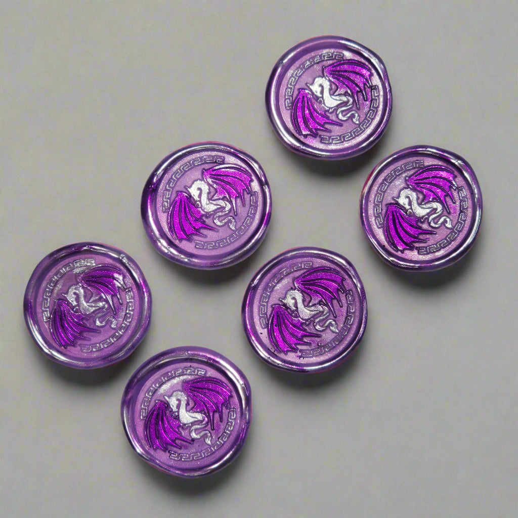 Dragon Wings Spread Wax Seals Lilac & Silver Set of SIX, with Adhesive Wax Seals for Cards, Invitations and Gifts