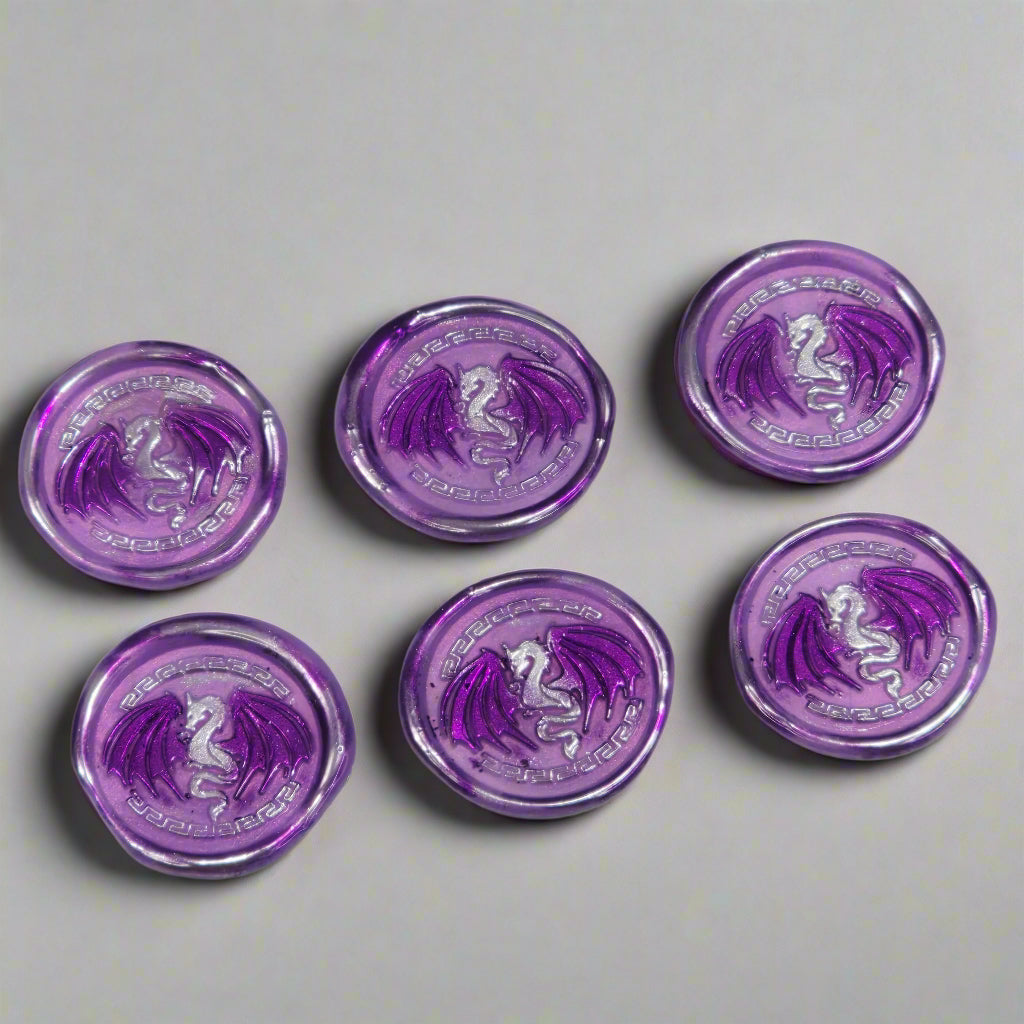 Dragon Wings Spread Wax Seals Lilac & Silver Set of SIX, with Adhesive Wax Seals for Cards, Invitations and Gifts