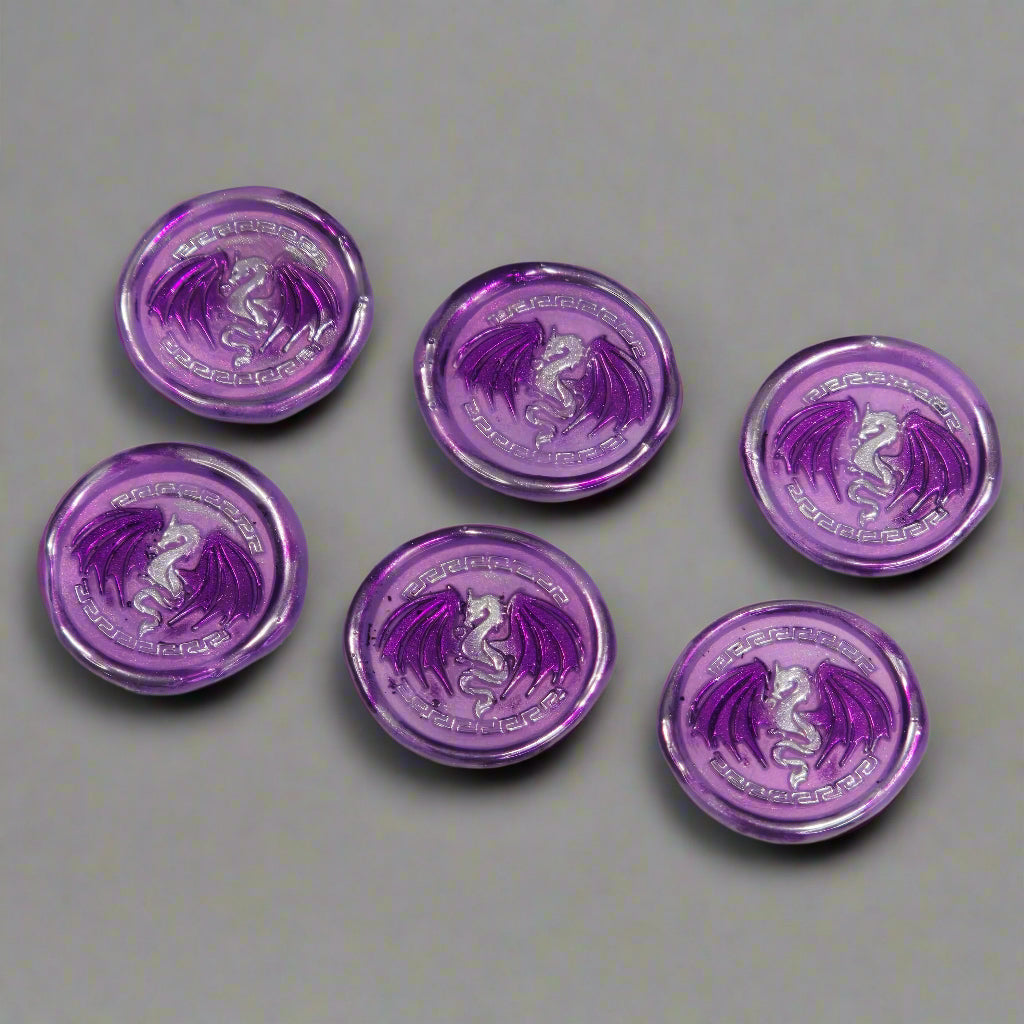 Dragon Wings Spread Wax Seals Lilac & Silver Set of SIX, with Adhesive Wax Seals for Cards, Invitations and Gifts