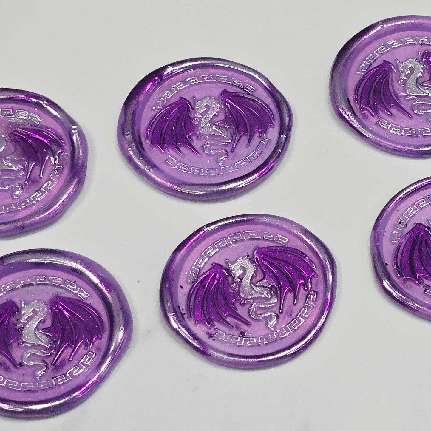 Dragon Wings Spread Wax Seals Lilac & Silver Set of SIX, with Adhesive Wax Seals for Cards, Invitations and Gifts