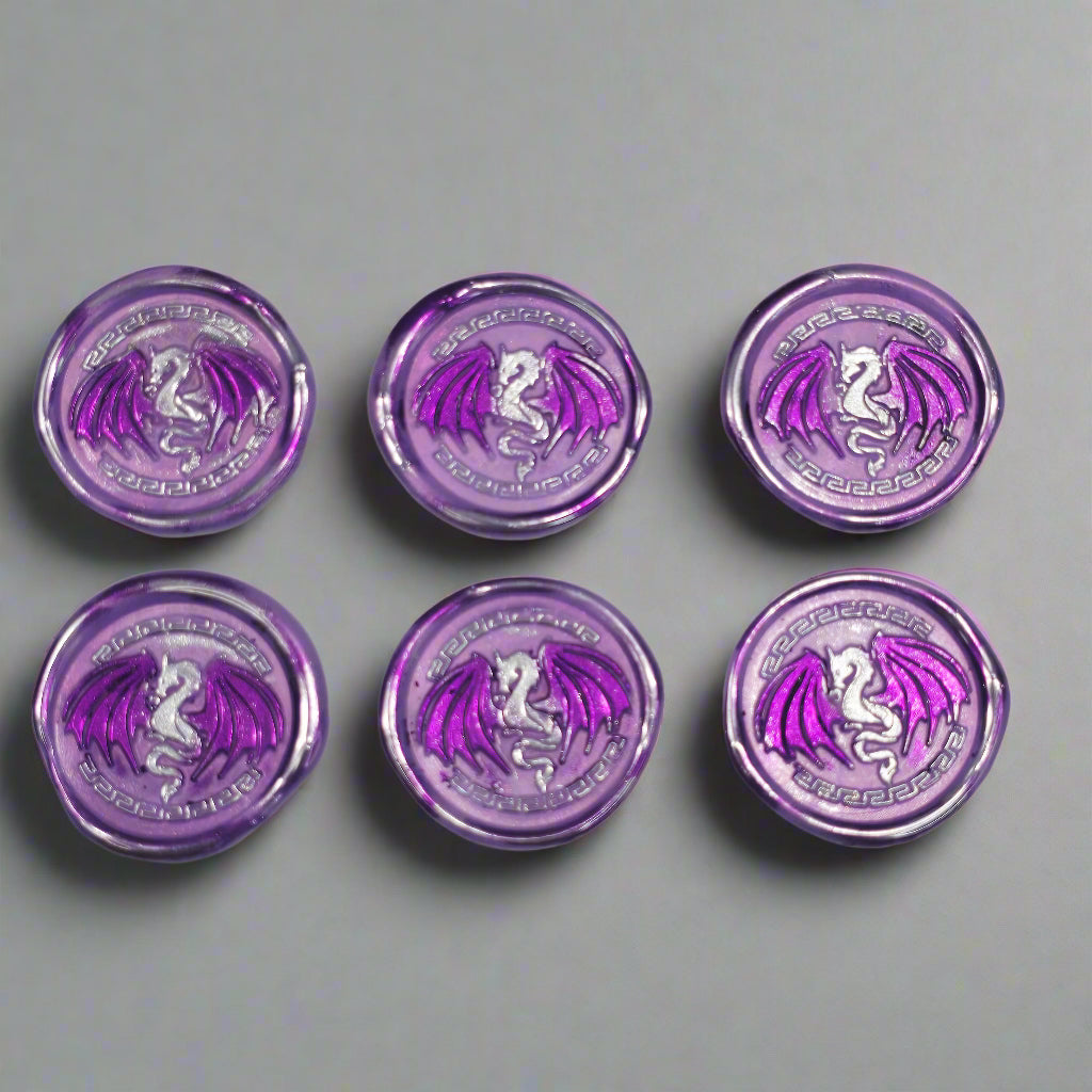 Dragon Wings Spread Wax Seals Lilac & Silver Set of SIX, with Adhesive Wax Seals for Cards, Invitations and Gifts