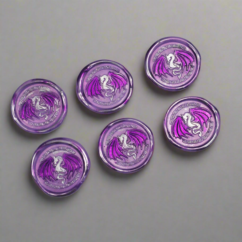 Dragon Wings Spread Wax Seals Lilac & Silver Set of SIX, with Adhesive Wax Seals for Cards, Invitations and Gifts