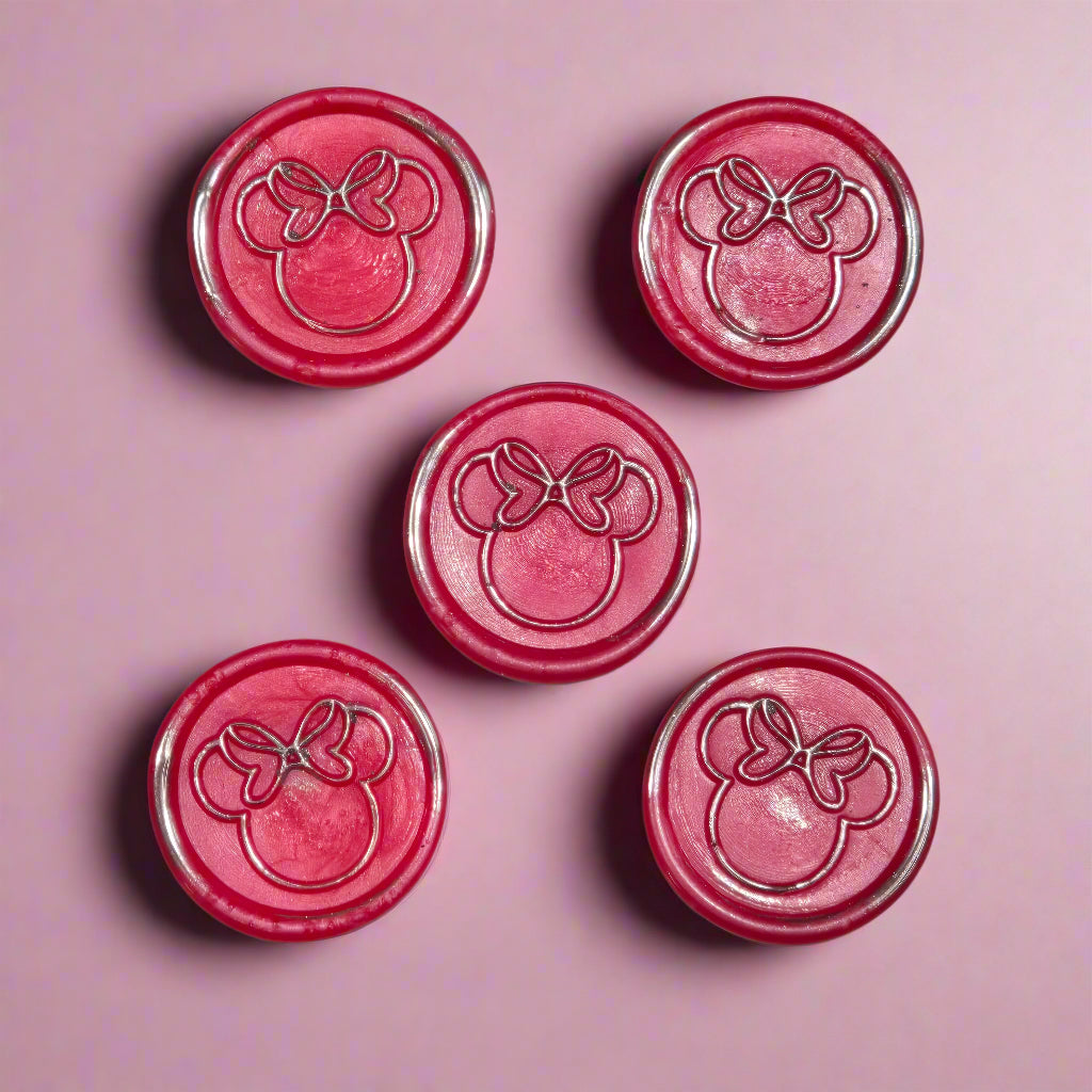 Mouse Wax Seals Hot Pink and Silver Set of 5, for cards, invitations, letters and gifts