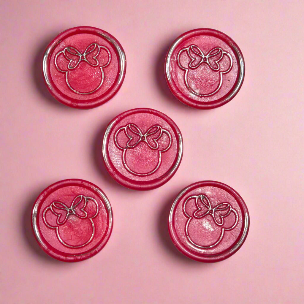 Mouse Wax Seals Hot Pink and Silver Set of 5, for cards, invitations, letters and gifts