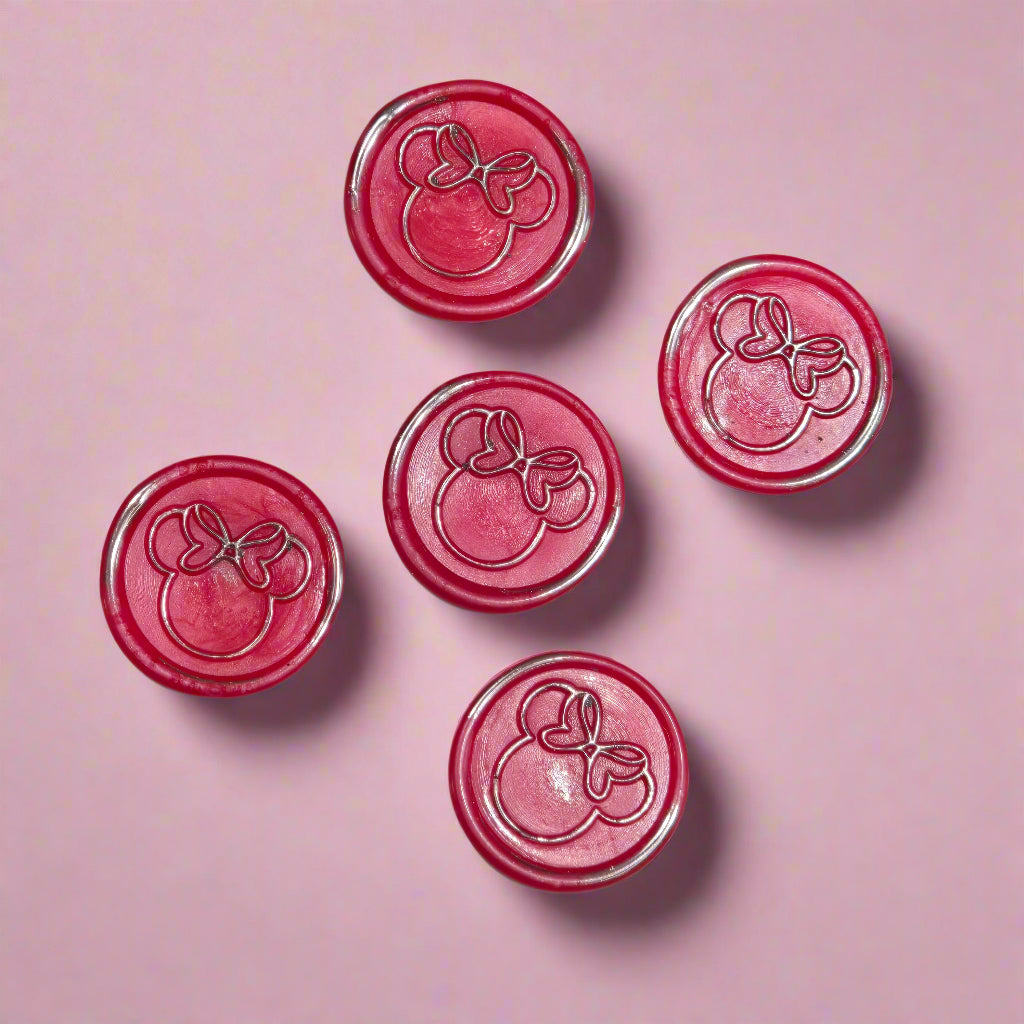 Mouse Wax Seals Hot Pink and Silver Set of 5, for cards, invitations, letters and gifts