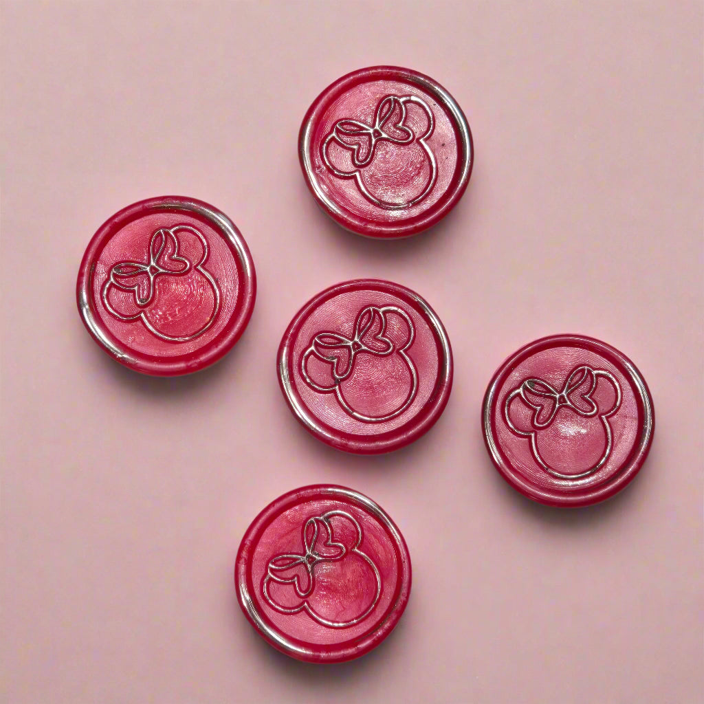 Mouse Wax Seals Hot Pink and Silver Set of 5, for cards, invitations, letters and gifts