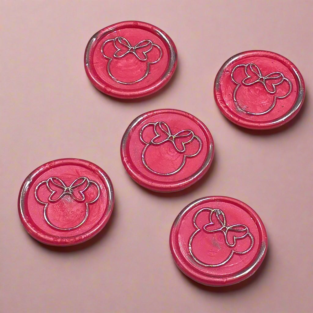 Mouse Wax Seals Hot Pink and Silver Set of 5, for cards, invitations, letters and gifts