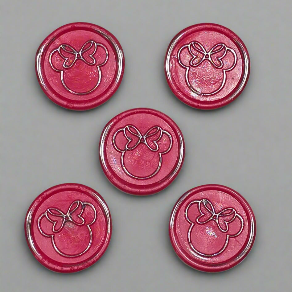 Mouse Wax Seals Hot Pink and Silver Set of 5, for cards, invitations, letters and gifts