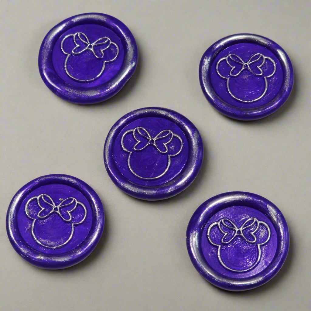 Mouse Wax Seals Purple and Silver Set of five, for cards, invitations, letters and gifts