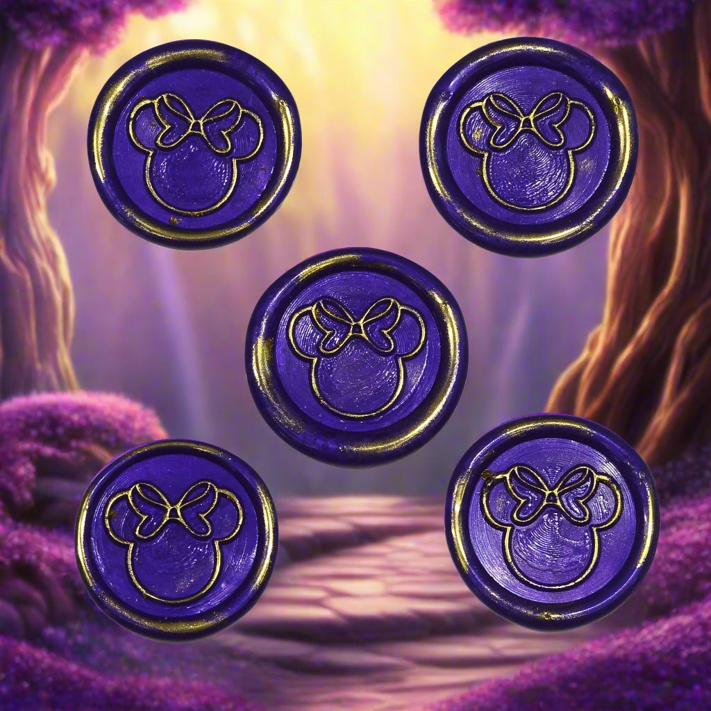 Mouse Wax Seals Purple And Gold Set of five, for cards, invitations, letters and gifts