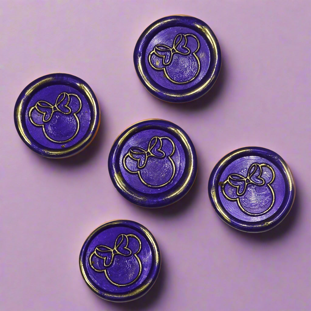 Mouse Wax Seals Purple And Gold Set of five, for cards, invitations, letters and gifts
