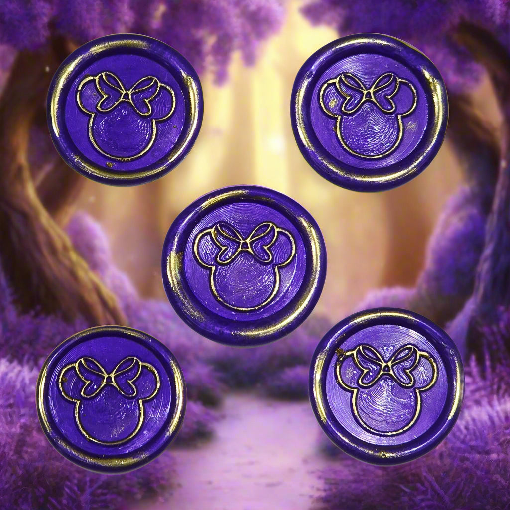 Mouse Wax Seals Purple And Gold Set of five, for cards, invitations, letters and gifts