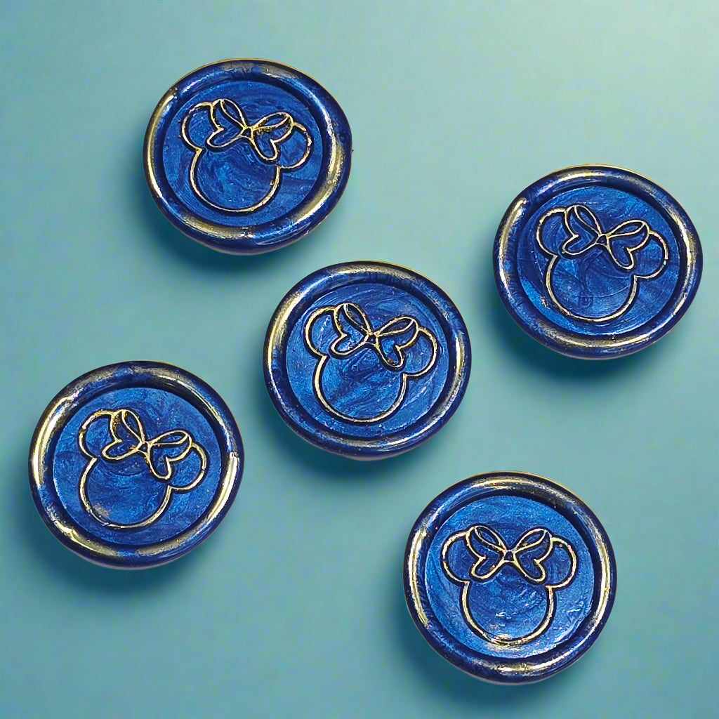 Mouse Wax Seals Blue and Gold Set of 5, for cards, invitations, letters and gifts