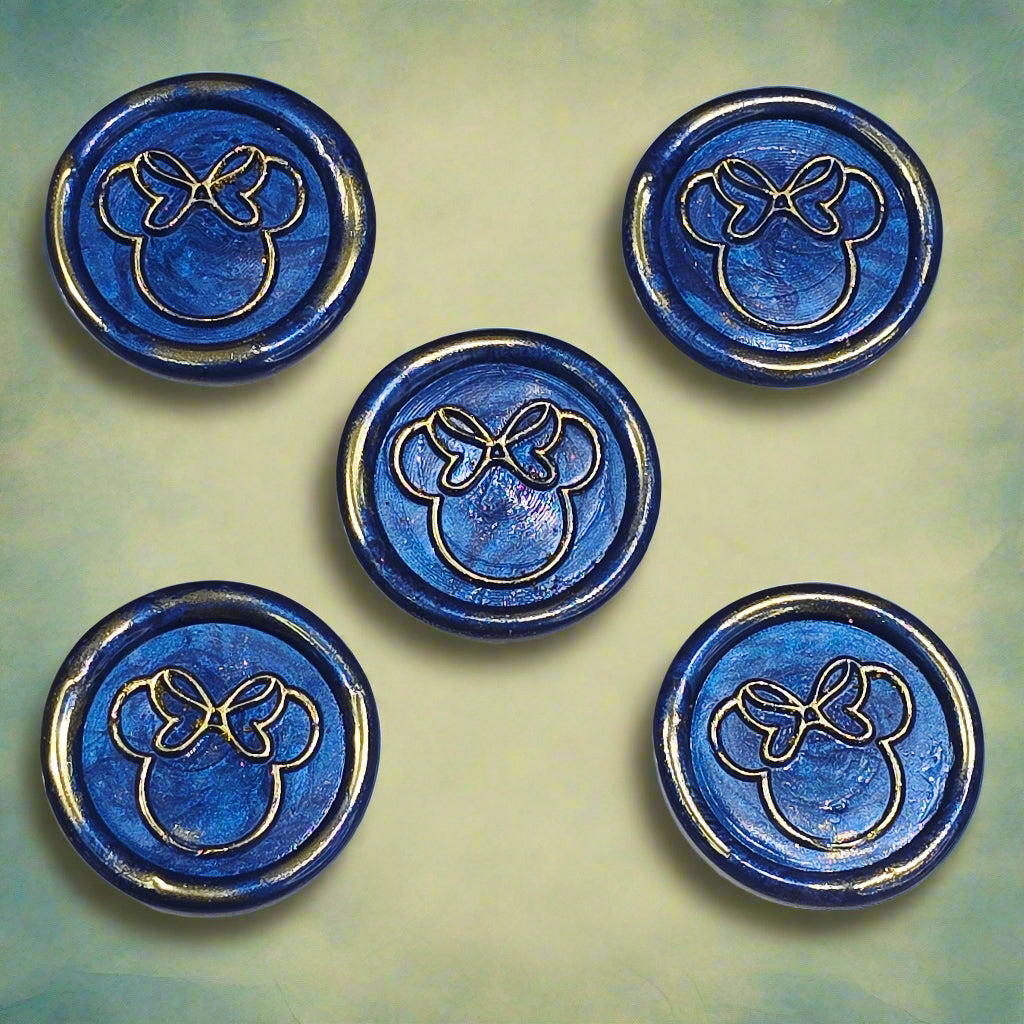 Mouse Wax Seals Blue and Gold Set of 5, for cards, invitations, letters and gifts