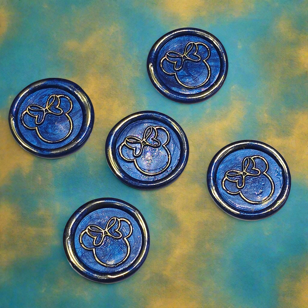 Mouse Wax Seals Blue and Gold Set of 5, for cards, invitations, letters and gifts
