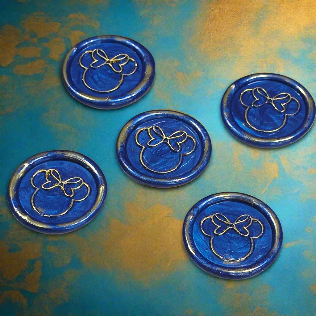 Mouse Wax Seals Blue and Gold Set of 5, for cards, invitations, letters and gifts