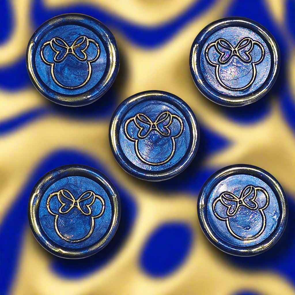 Mouse Wax Seals Blue and Gold Set of 5, for cards, invitations, letters and gifts