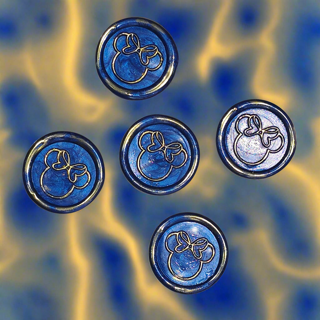 Mouse Wax Seals Blue and Gold Set of 5, for cards, invitations, letters and gifts