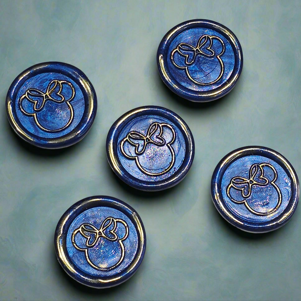 Mouse Wax Seals Blue and Gold Set of 5, for cards, invitations, letters and gifts