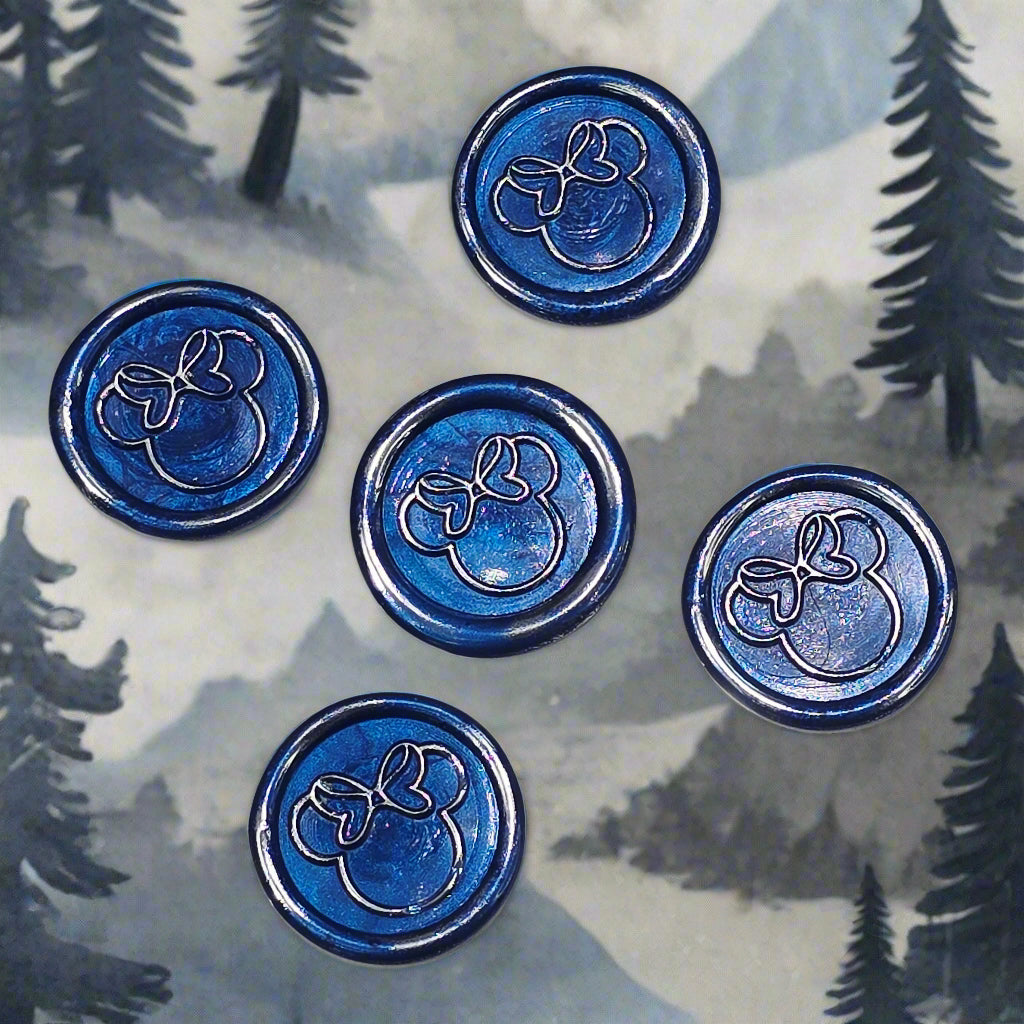 Mouse Wax Seals Blue and Silver Set of five, for cards, invitations, letters and gifts