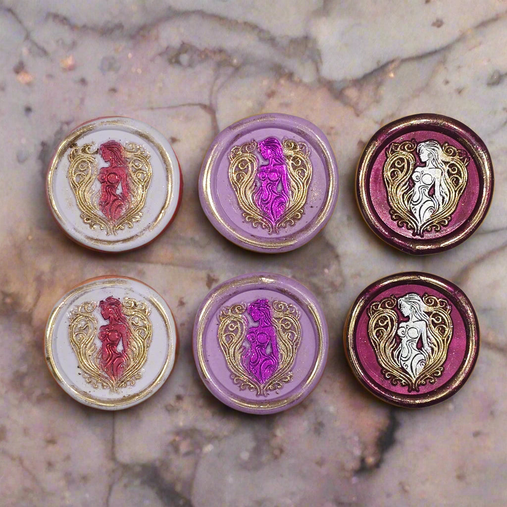 Aphrodite Wax Seals, Mulberry, Lilac and Pearl Set of SIX, for cards, invitations, letters and gifts