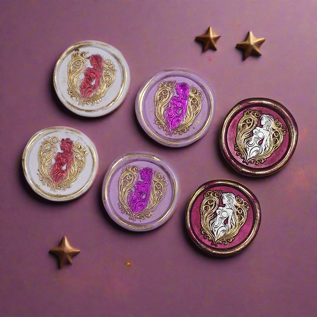 Aphrodite Wax Seals, Mulberry, Lilac and Pearl Set of SIX, for cards, invitations, letters and gifts