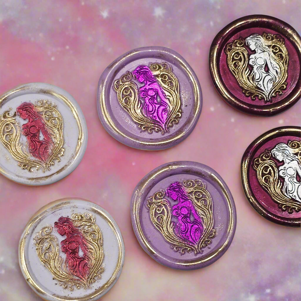 Aphrodite Wax Seals, Mulberry, Lilac and Pearl Set of SIX, for cards, invitations, letters and gifts
