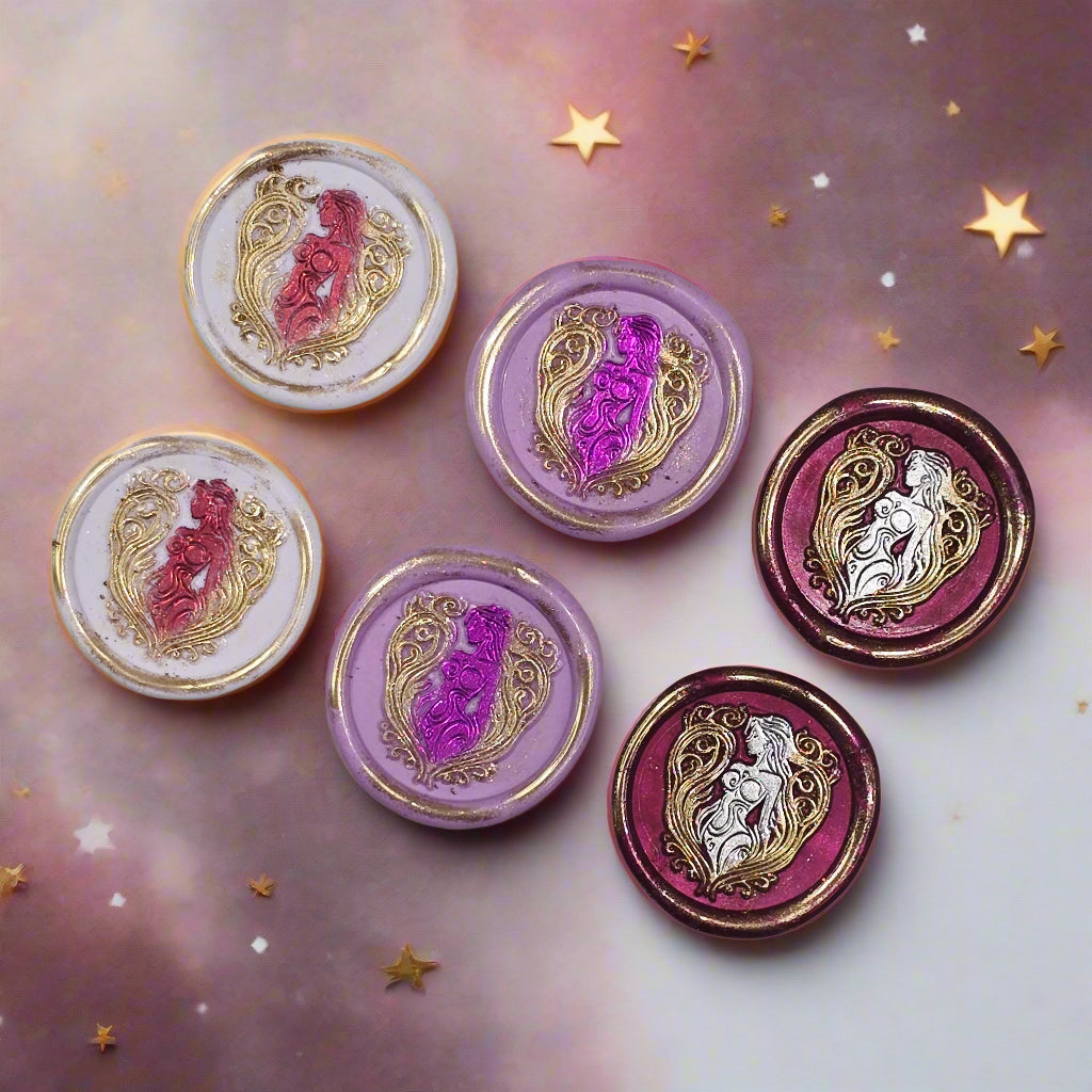 Aphrodite Wax Seals, Mulberry, Lilac and Pearl Set of SIX, for cards, invitations, letters and gifts