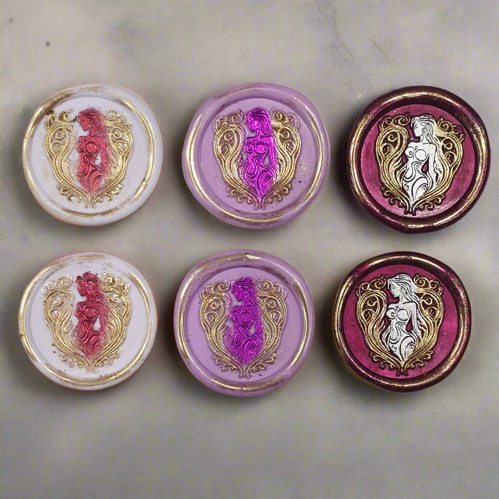 Aphrodite Wax Seals, Mulberry, Lilac and Pearl Set of SIX, for cards, invitations, letters and gifts