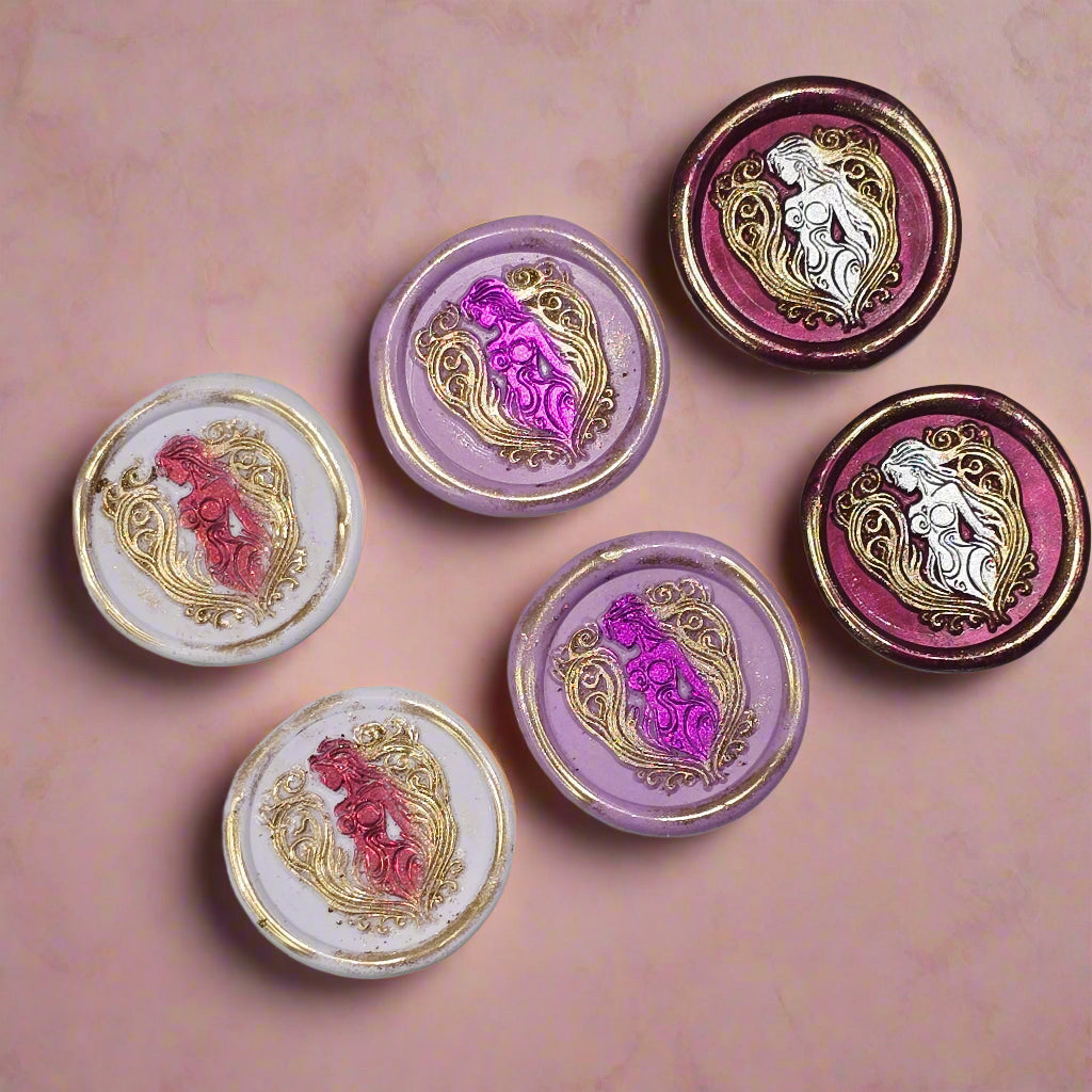 Aphrodite Wax Seals, Mulberry, Lilac and Pearl Set of SIX, for cards, invitations, letters and gifts