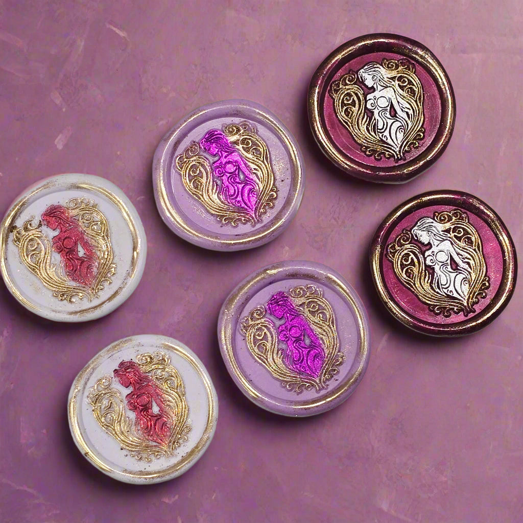 Aphrodite Wax Seals, Mulberry, Lilac and Pearl Set of SIX, for cards, invitations, letters and gifts