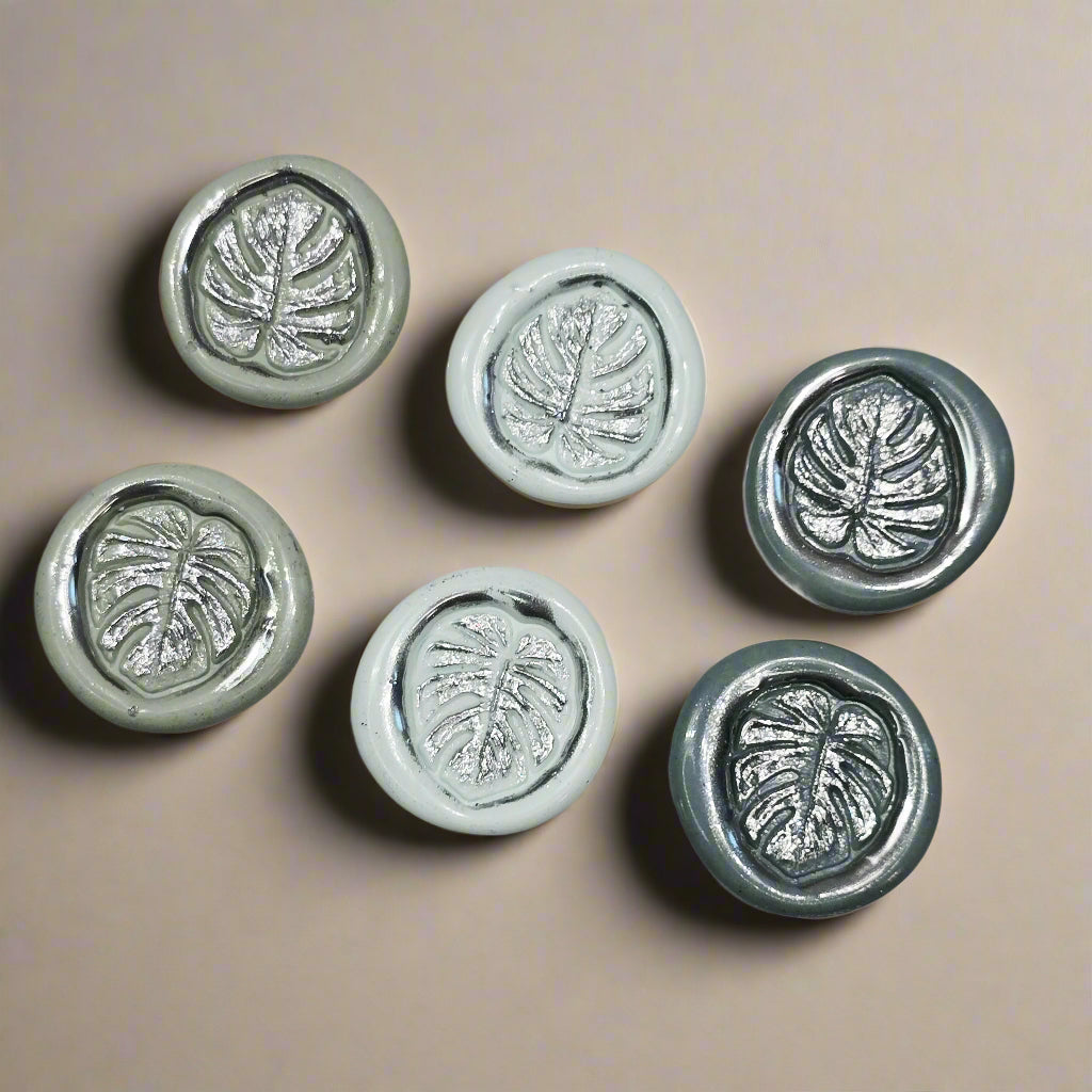 Palm Leaf Fern Wax Seal In Shades of Green, Set of SIX for cards, invitations, letters and gifts