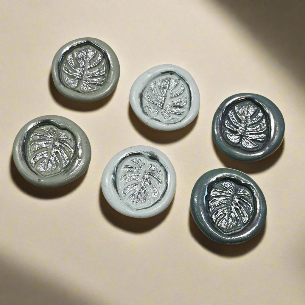 Palm Leaf Fern Wax Seal In Shades of Green, Set of SIX for cards, invitations, letters and gifts