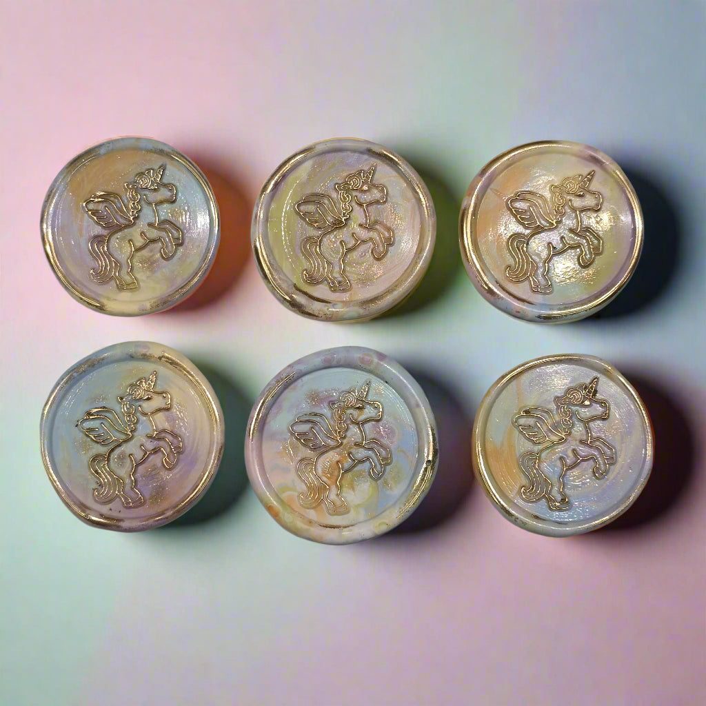 Unicorn Wax Seal In Rainbow Pastel and Gold, Set of SIX for cards, invitations, letters and gifts