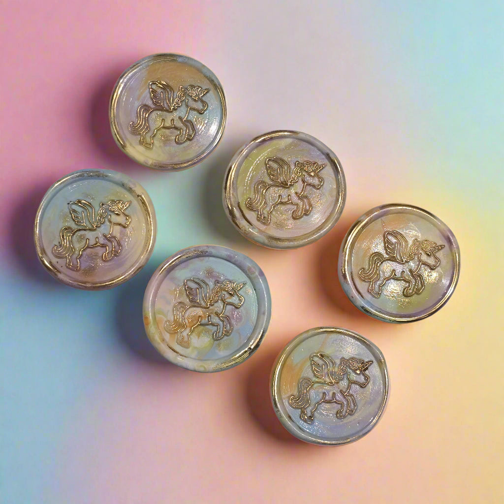 Unicorn Wax Seal In Rainbow Pastel and Gold, Set of SIX for cards, invitations, letters and gifts