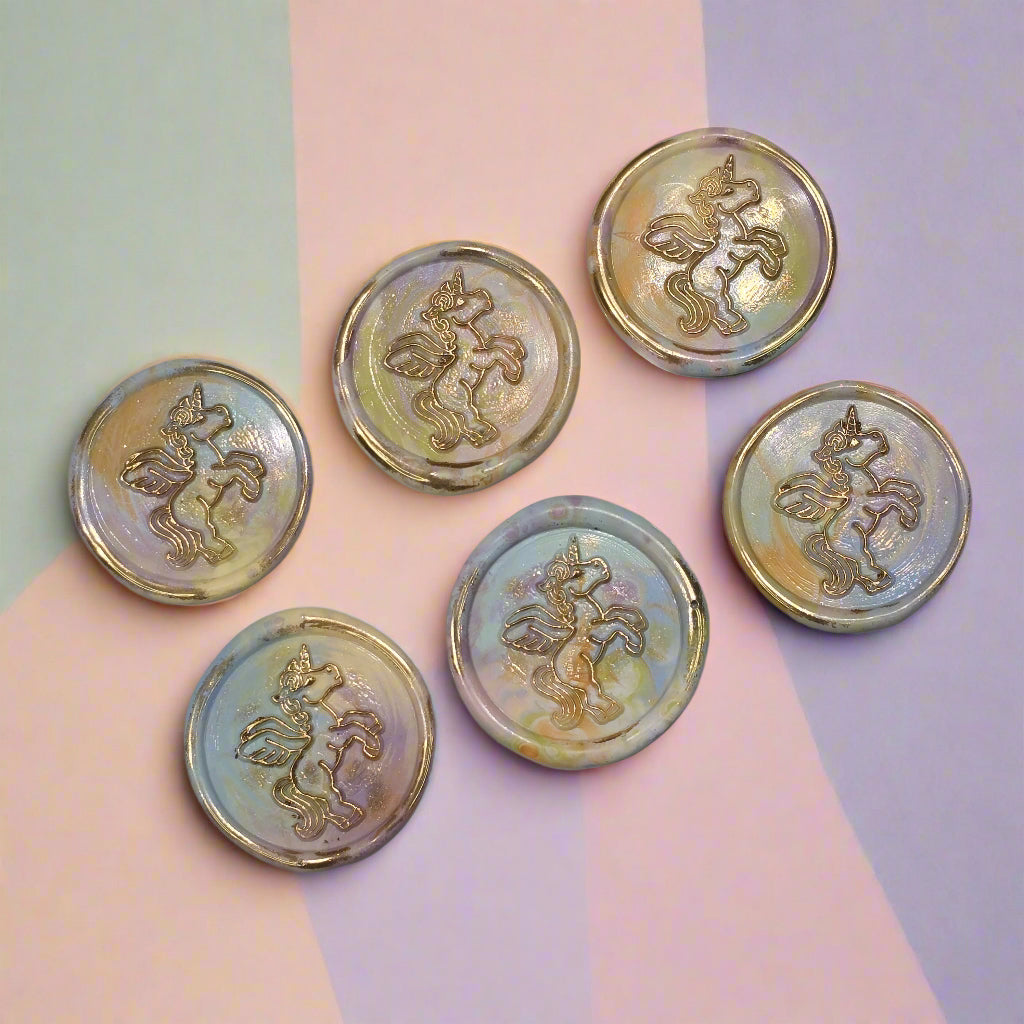 Unicorn Wax Seal In Rainbow Pastel and Gold, Set of SIX for cards, invitations, letters and gifts