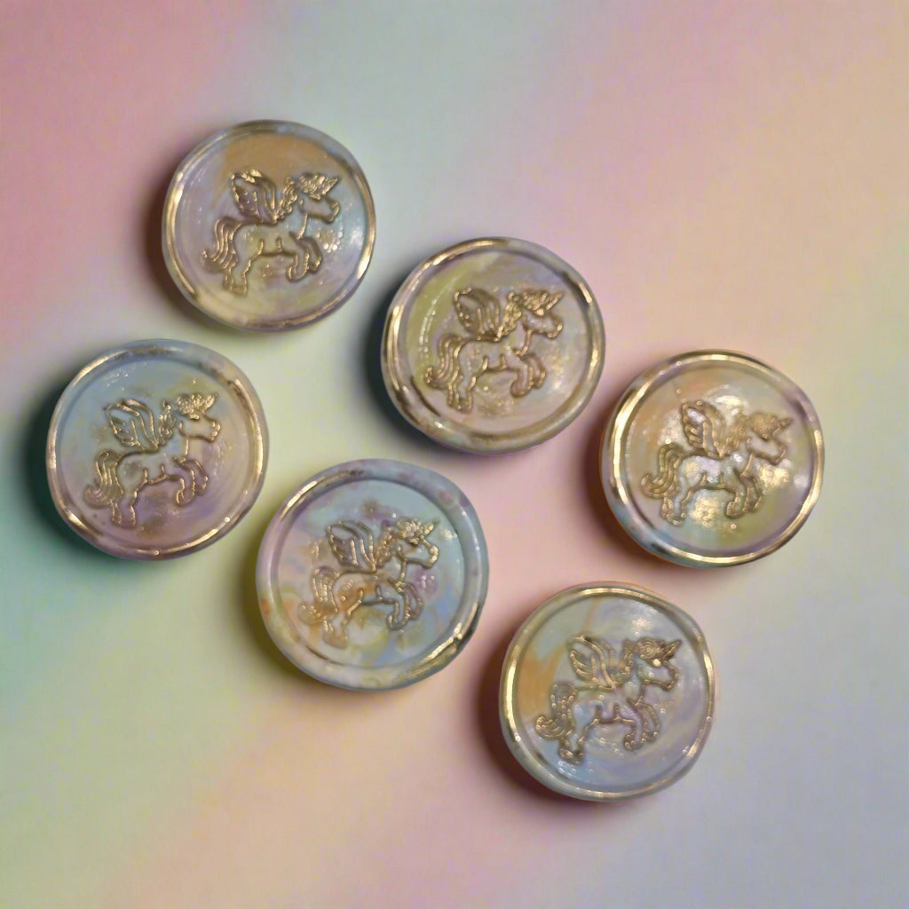 Unicorn Wax Seal In Rainbow Pastel and Gold, Set of SIX for cards, invitations, letters and gifts