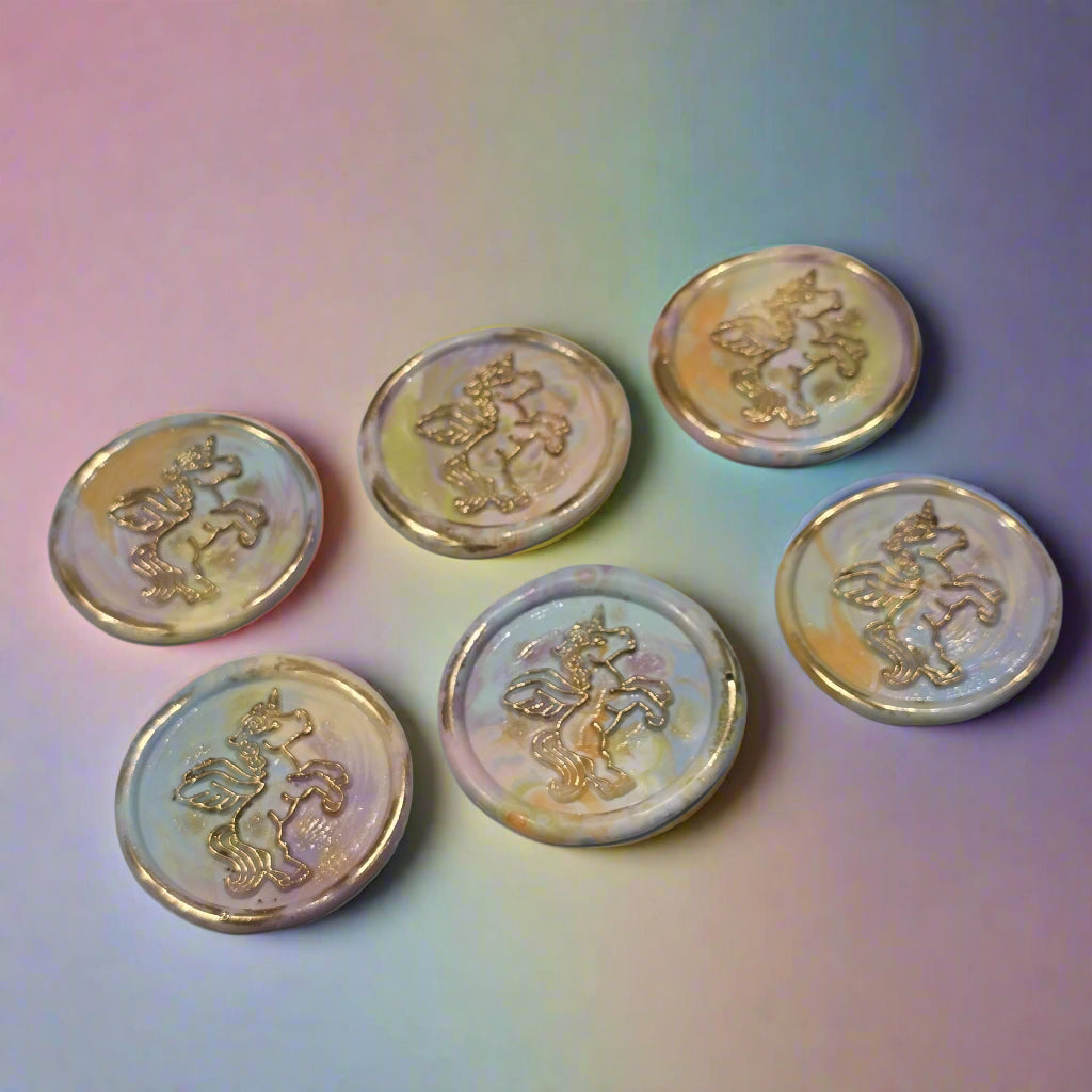Unicorn Wax Seal In Rainbow Pastel and Gold, Set of SIX for cards, invitations, letters and gifts