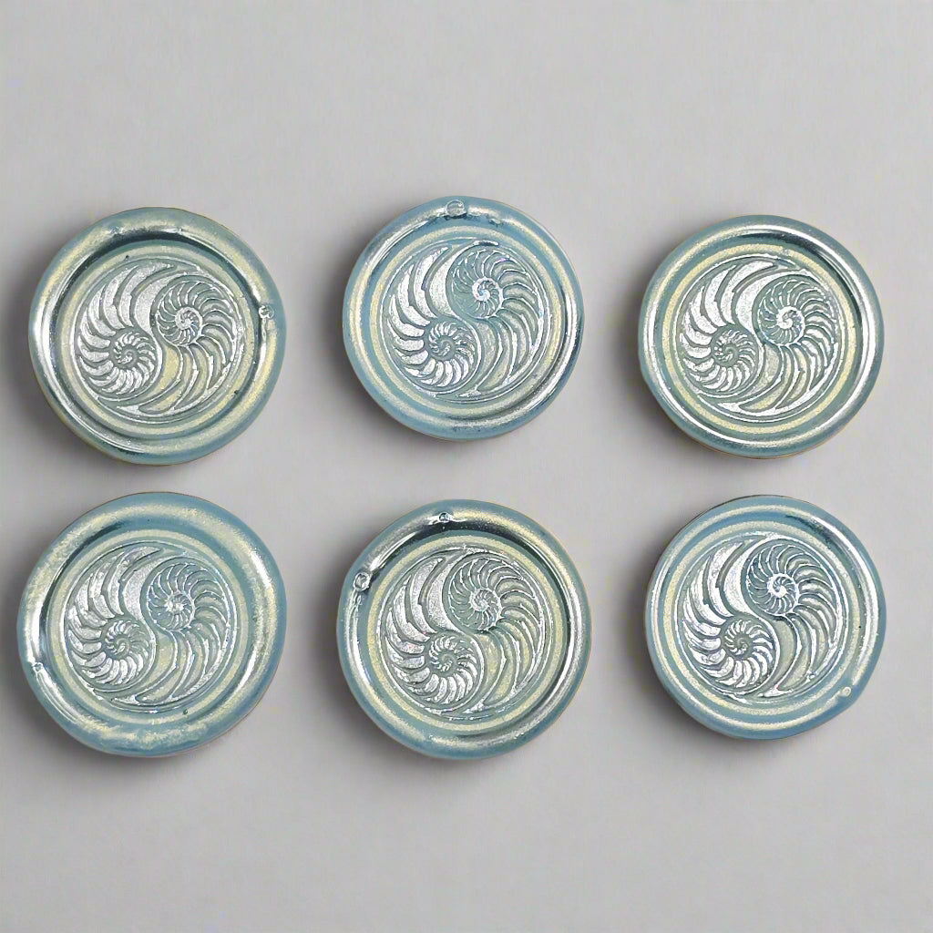 Conch Shell in Yin Yang in Ice Blue and Silver, Set of SIX for cards, invitations, letters and gifts