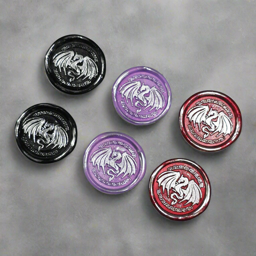 Dragon Wings Spread Wax Seals Black, Lilac, Red & Silver Set of SIX, with Adhesive Wax Seals