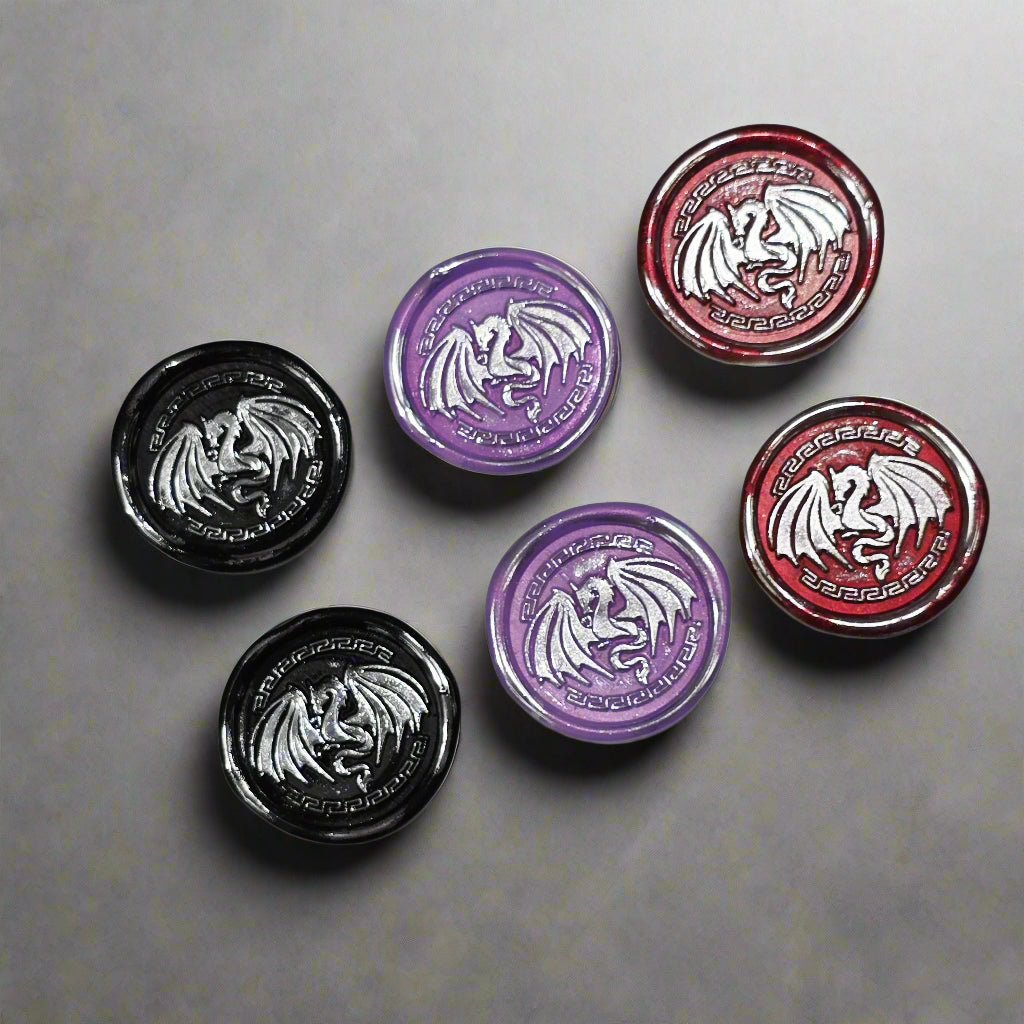 Dragon Wings Spread Wax Seals Black, Lilac, Red & Silver Set of SIX, with Adhesive Wax Seals