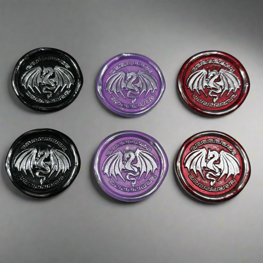 Dragon Wings Spread Wax Seals Black, Lilac, Red & Silver Set of SIX, with Adhesive Wax Seals