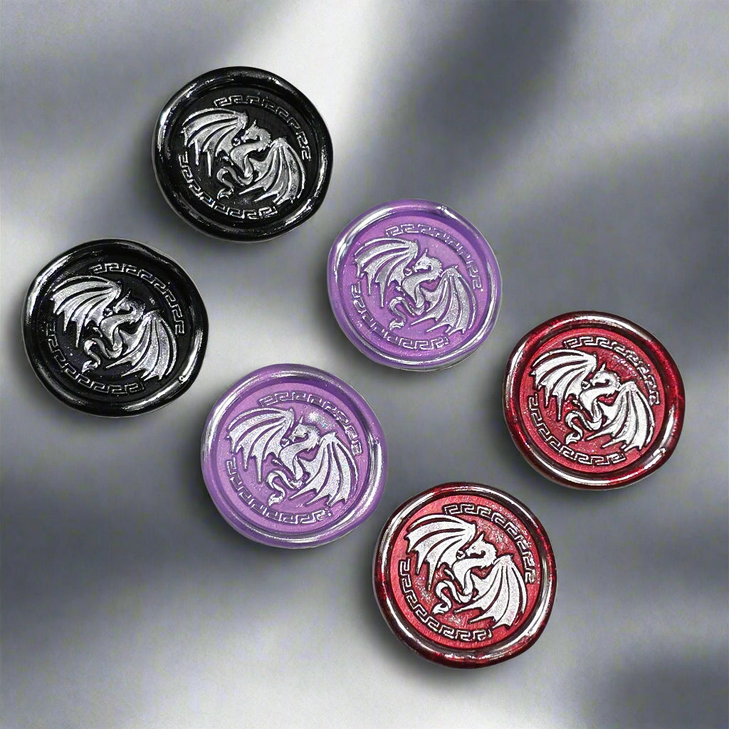 Dragon Wings Spread Wax Seals Black, Lilac, Red & Silver Set of SIX, with Adhesive Wax Seals
