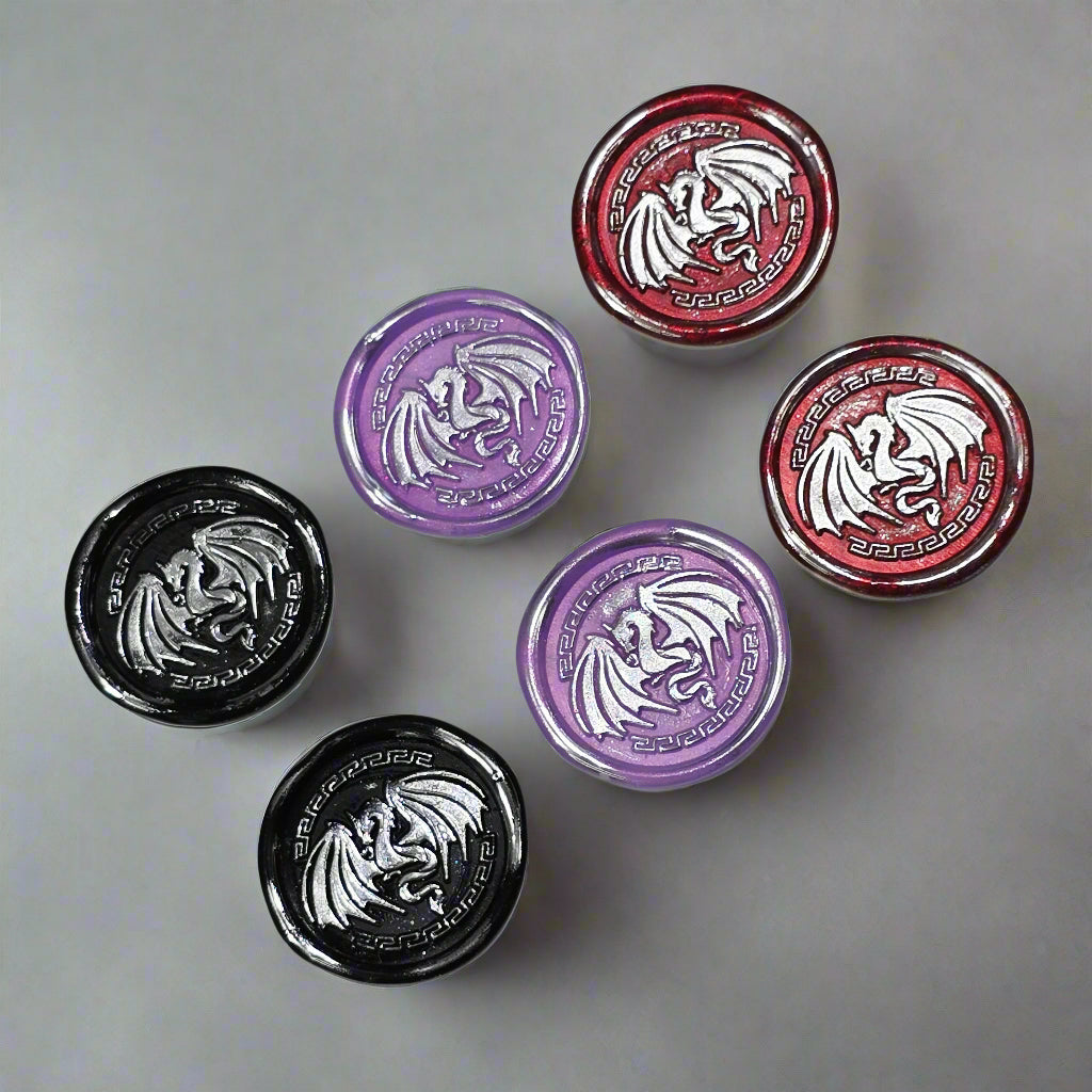 Dragon Wings Spread Wax Seals Black, Lilac, Red & Silver Set of SIX, with Adhesive Wax Seals